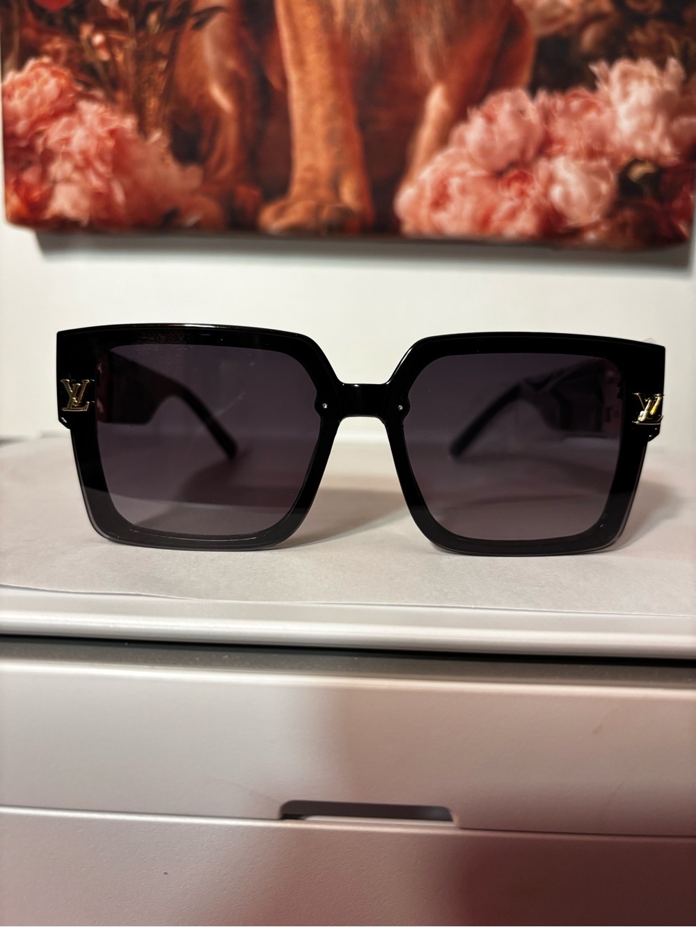Brand New Fashion Black Sunglasses with Gold LV Accents
